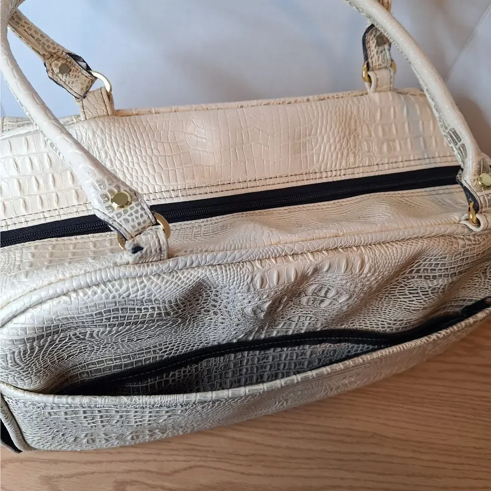 VTG Cream Croc Embossed Pet Carrier Tote Bag Small Dog Cat Mesh Windows Pockets